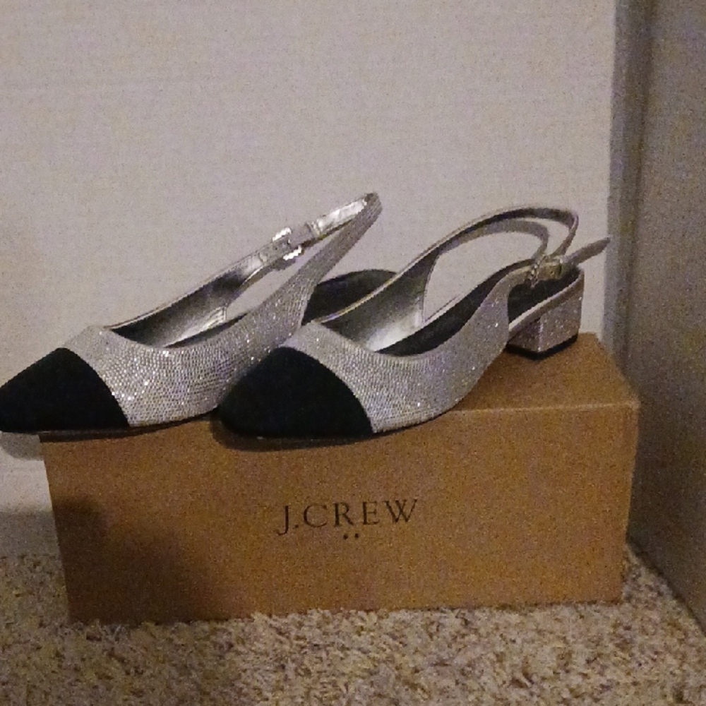 J. Crew Silver and Black Women's Slingback Shoes